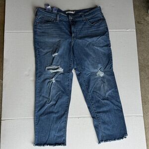 Women's Distressed Cropped Jeans in Blue - Casual Ankle Cut